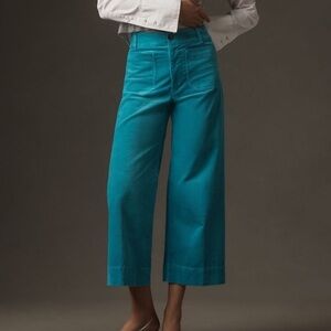 Anthropologie Maeve Colette Wide Leg Crop Pants ~ Turquoise Corduroy